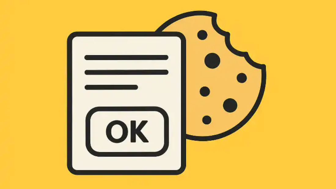 Cookie Consent Tipps für KMU, Zeichnung: angebissener Cookie und Interface mit Button OK