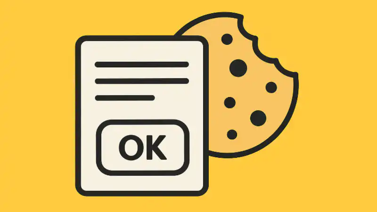 Cookie Consent Tipps für KMU, Zeichnung: angebissener Cookie und Interface mit Button OK