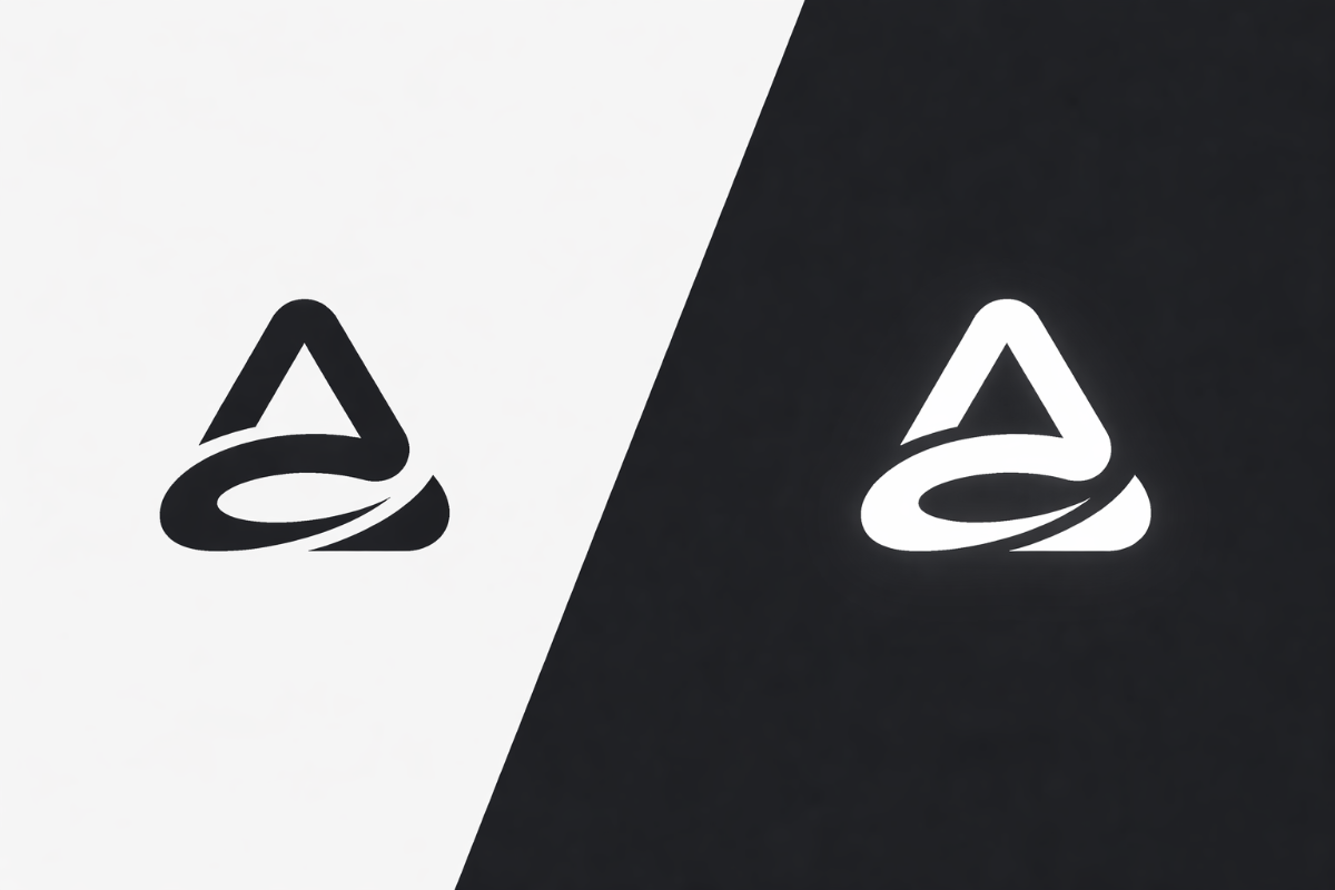 2 generische Firmenlogos, einmal Dark Mode vs. normal auf hellem Grund zum Vergleich