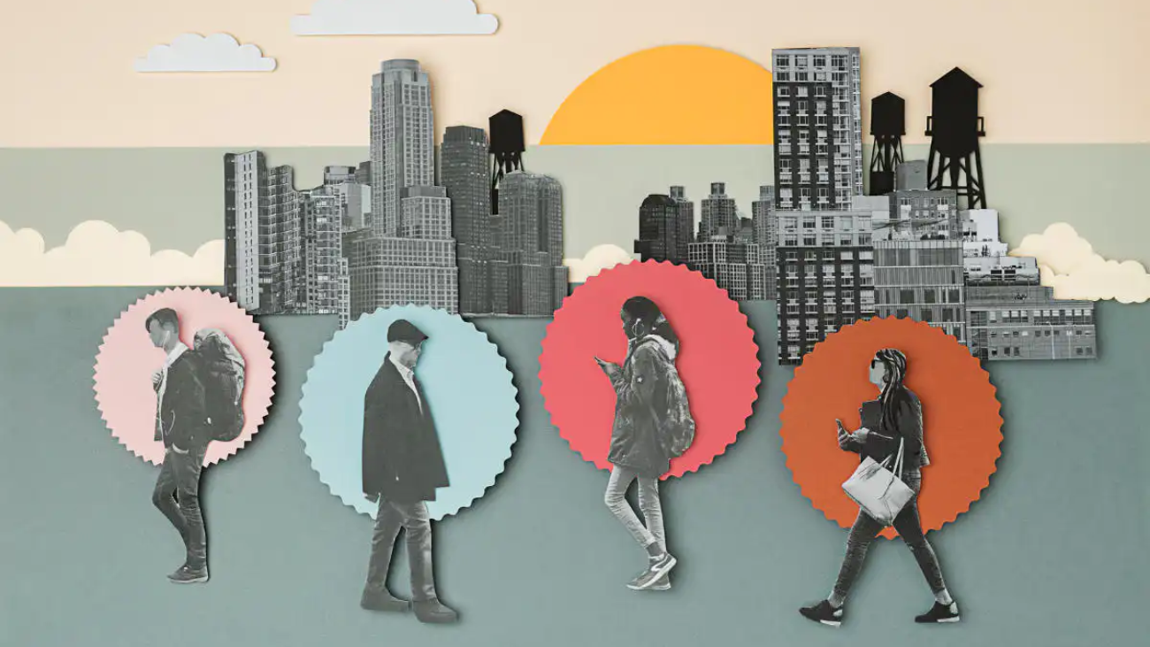 Zielgruppensegemtierung im Marketing anhand einer Collage von Menschen im urbanene Stadtbild